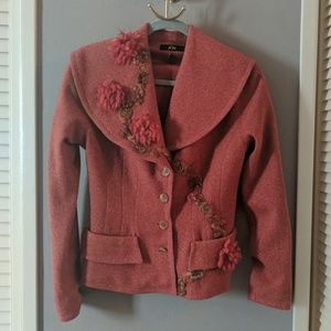 Jon sparkle red wool jacket with flower trims US6
